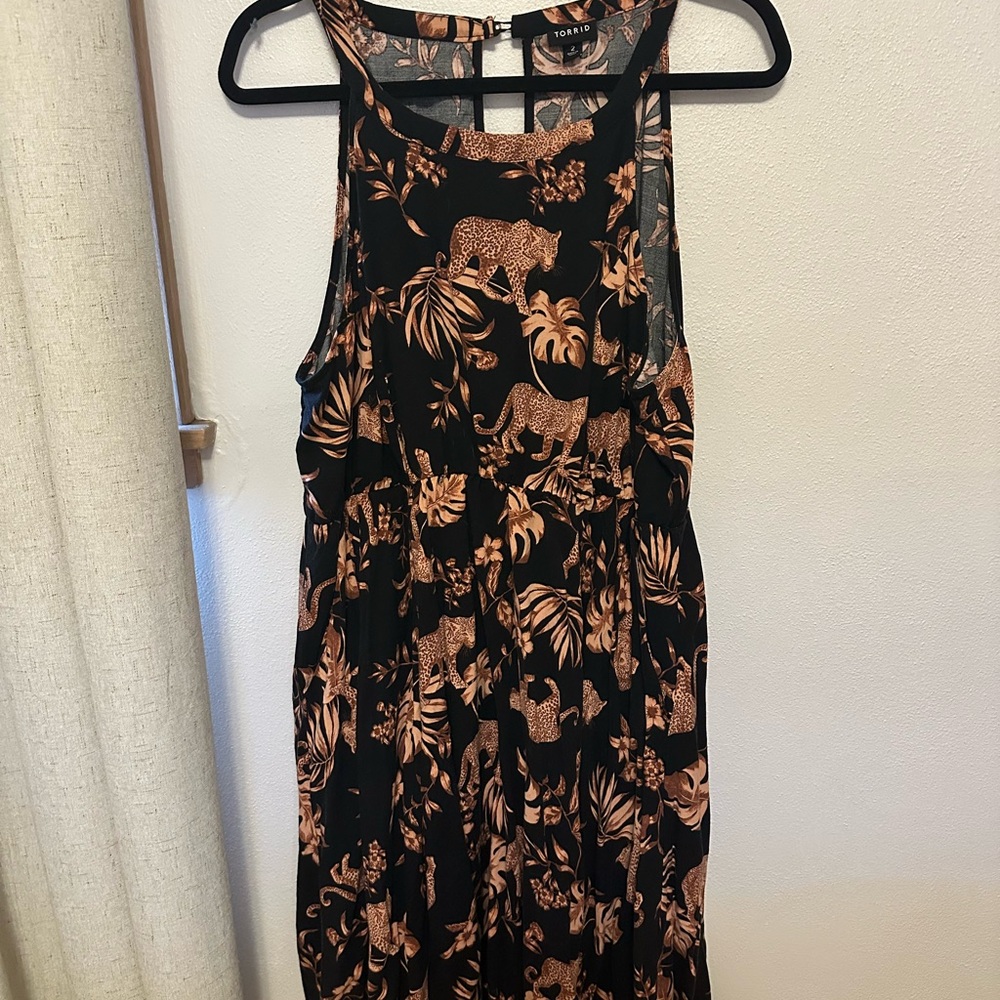 Torrid Black and Tan Animal Print Midi Dress